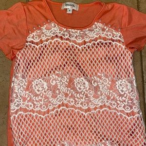 Girls Orange 7-8 Lace Shirt